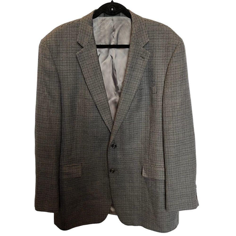 Chaps Men's Wool Sport Coat Black/Brown/Gray Houndstooth Size 44L